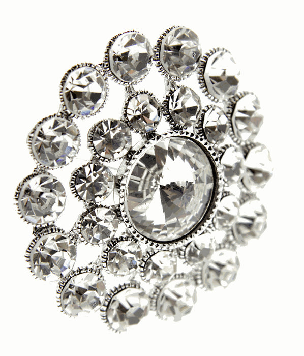 Sparkling Heirloom Brooch Pin - Silver (3cm Diameter, 15cm Pin)