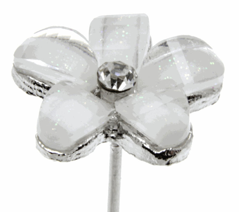 Kara's Kisses - Delightful Silver and Cream Floral Pick (1.5cm Diameter, 3 pieces per pack)