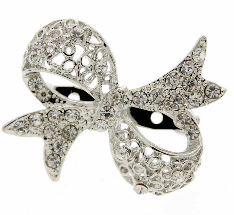 Bow Brooch Pin- Silver (4cm Diameter on 15cm Pin)