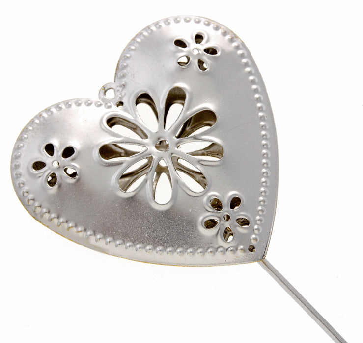 Heart Shaped Flowergirls Wedding Day Metal Wand - Silver