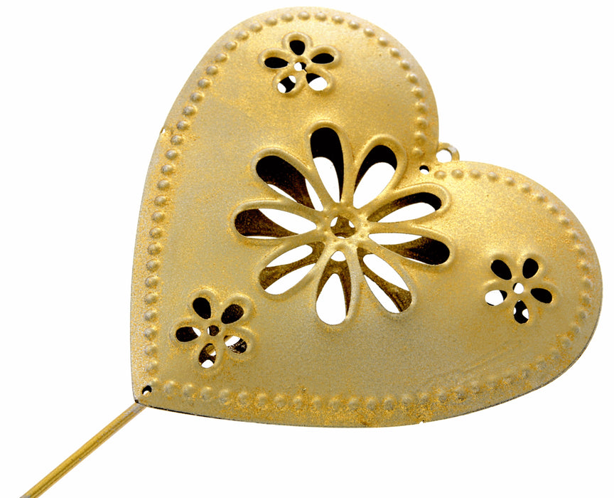 Heart Shaped Flowergirl Wedding Day Metal Wand - Gold