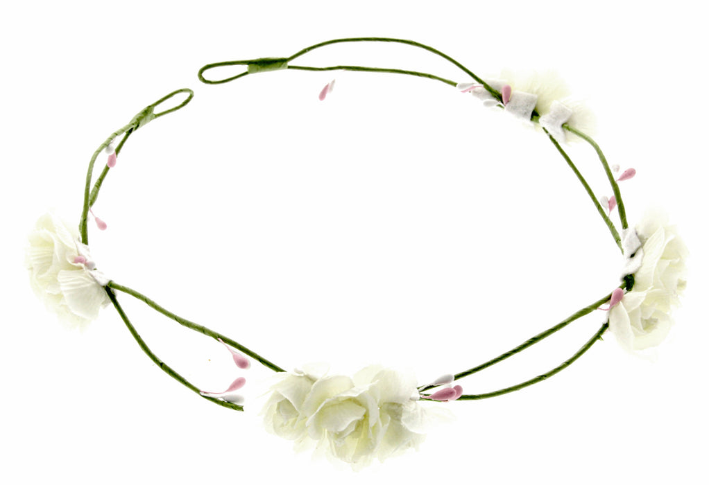 3 Rose Headband - White (17cm Diameter, adjustable)