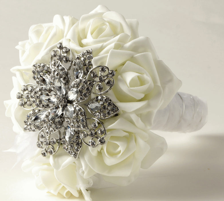 Superior Single Diamante Wedding Day Brooch Bouquet - Silver