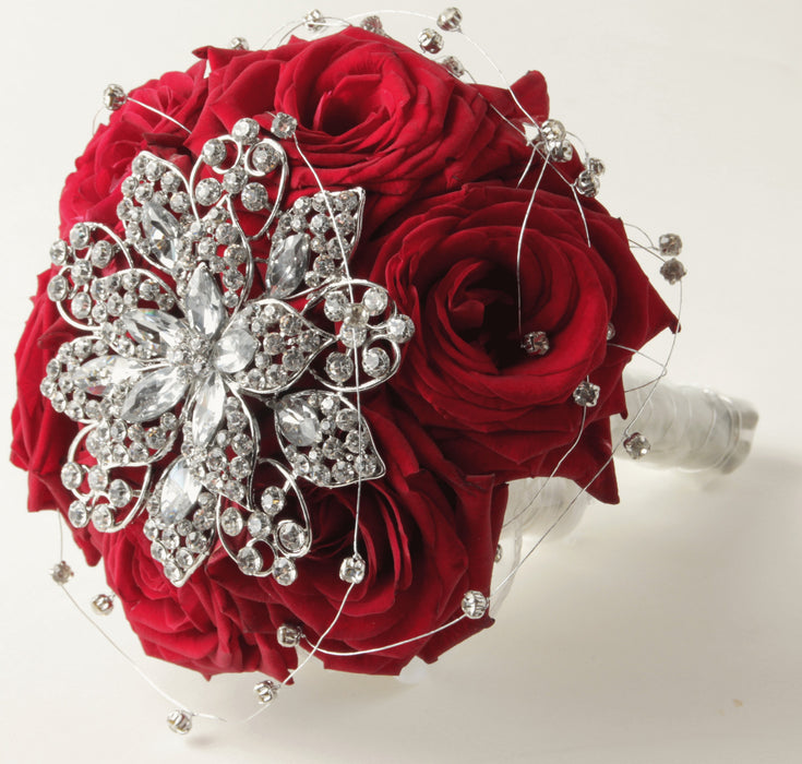 Superior Single Brooch Bouquet - Silver (10cm Diameter, 22cm Handle)