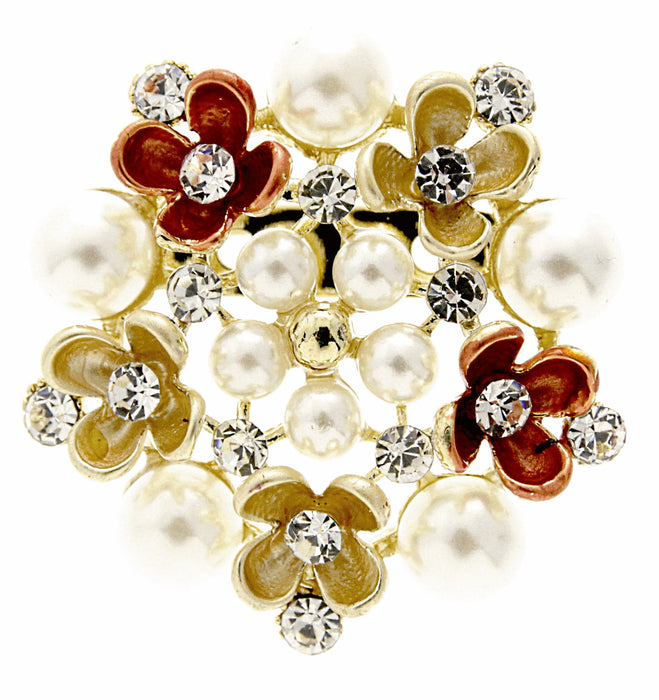 Flower Brooch Pin- Gold and Cream (4cm Diameter on 15cm Pin)