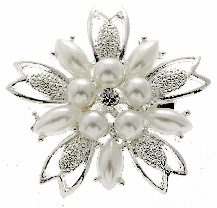 Pearl Flower Brooch - Cream and Silver (4cm Diameter on 15cm Pin)