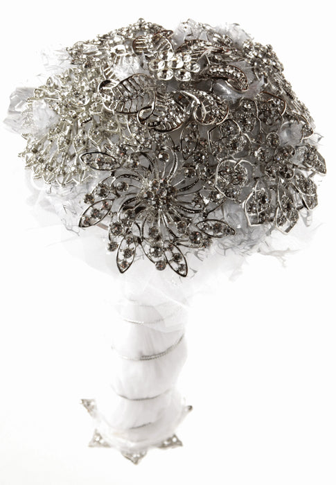 Small Round Brooch bouquet kit with Armature and 7 Brooches - Silver