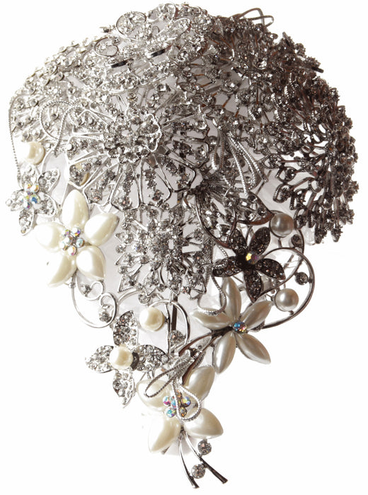 Tear Drop Brooch bouquet kit with Armature and 12 Brooches - Silver and Cream