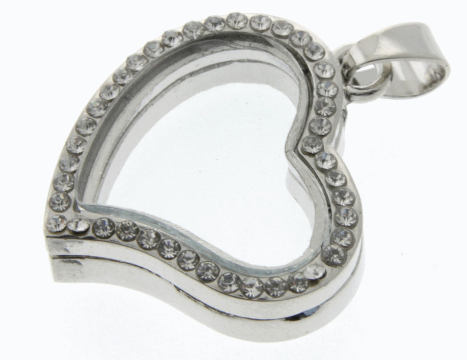 Rhinestone Heart Charm - Silver (2.5cm diameter)