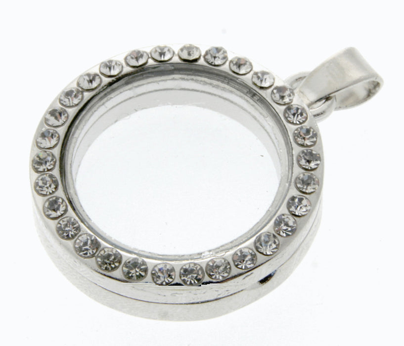 Rhinestone Circle Charm - Silver (2.5cm diameter)