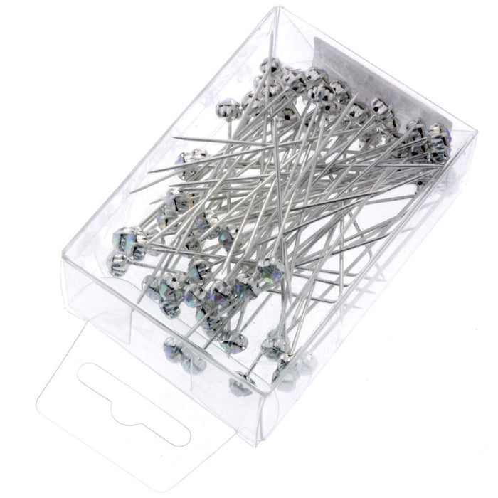 4mm Diamante Corsage Pin - Silver (4cm pin, 72 pcs per pk)