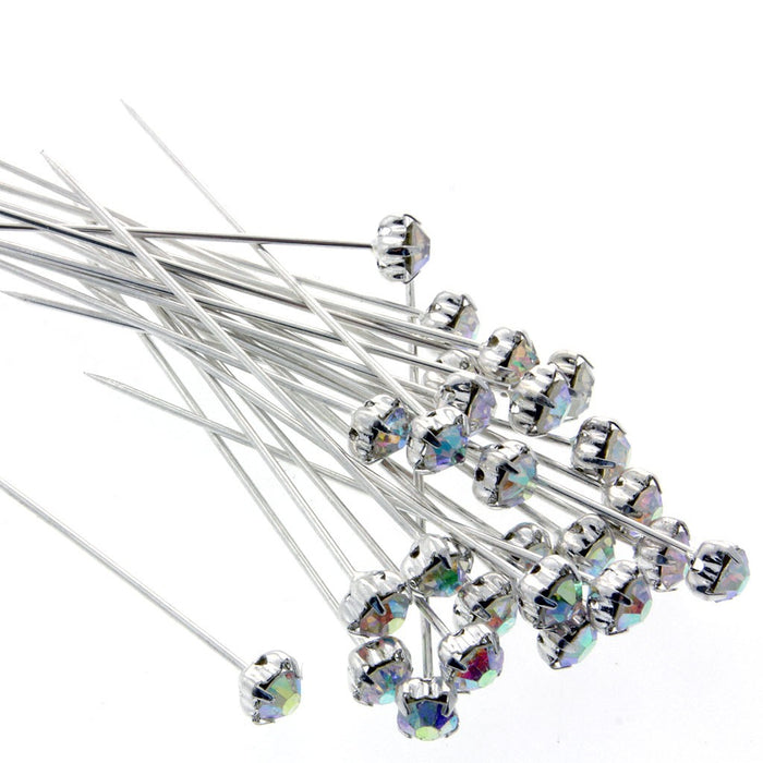 5mm Diamante Corsage Pins - Iridescent (4cm pin, 36 pcs per pk)