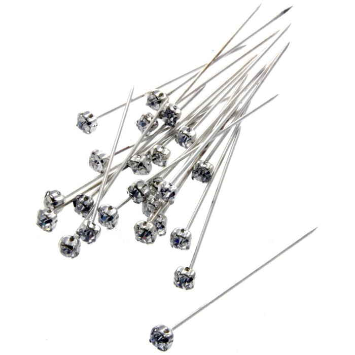 4mm Diamante Corsage Pin - Silver (4cm pin, 12 pcs per pk)