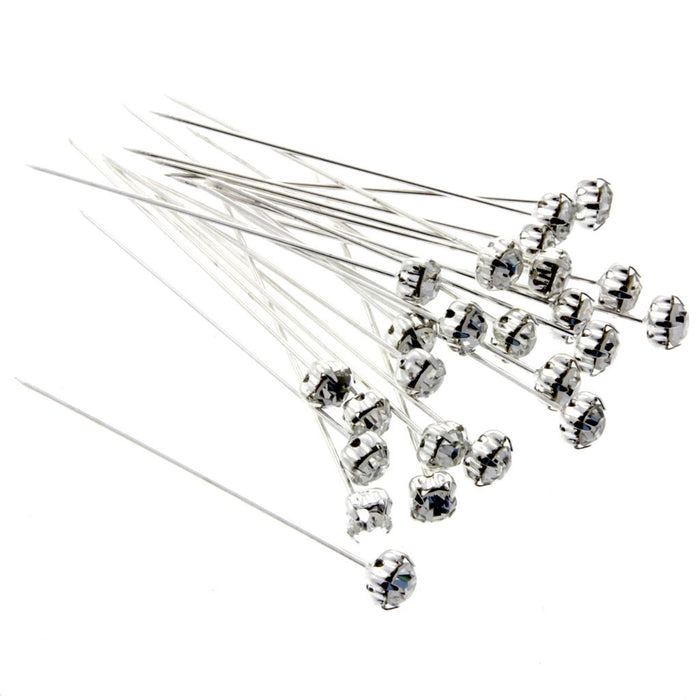 5mm Diamante Corsage Pins - Silver (4cm pin, 12pcs per pk)