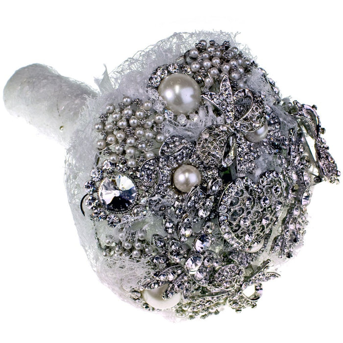 Fantasy Brooch Bouquet Kit with Armature and 20 Brooches - Silver & Cream (15cm Diameter x 22cm Handle)