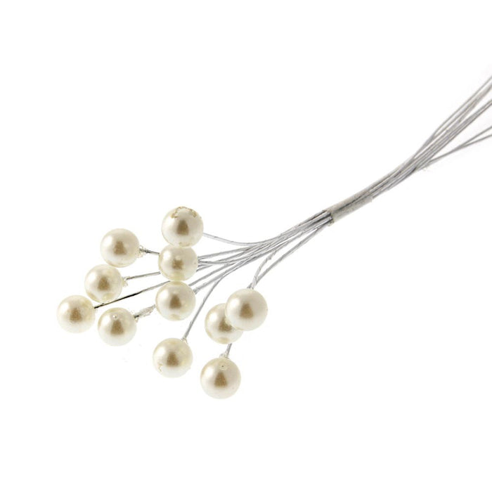 6mm Pearls on Stem - Cream (10cm Height, 6Bunches x 12Stems per Bag)