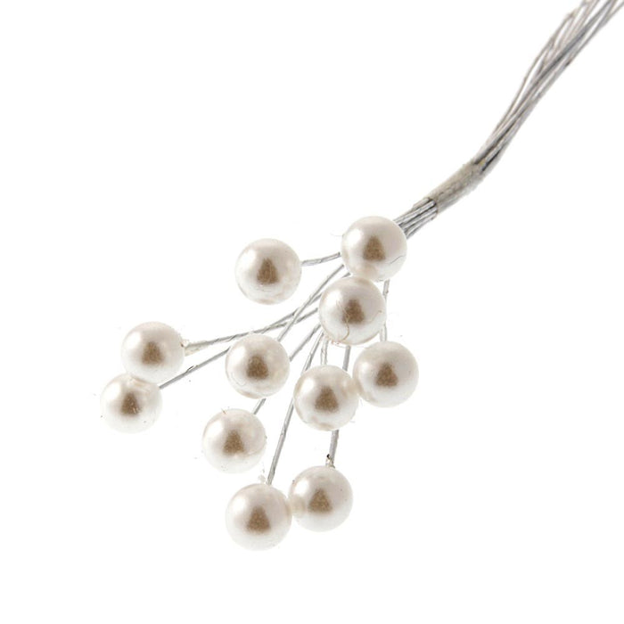 6mm Pearls on Stem - White (10cm Height, 6Bunches x 12Stems per Bag)