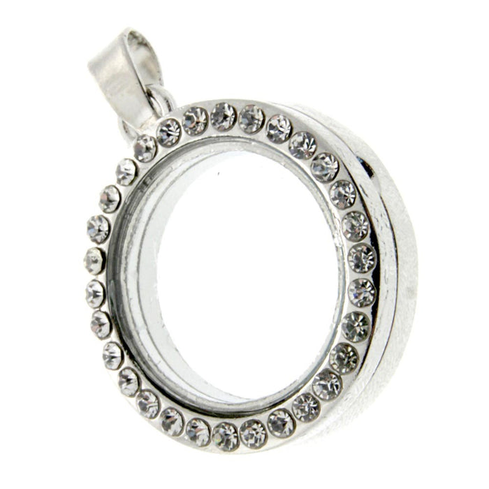 Rhinestone Circle Charm Large - Silver (3cm Diameter)