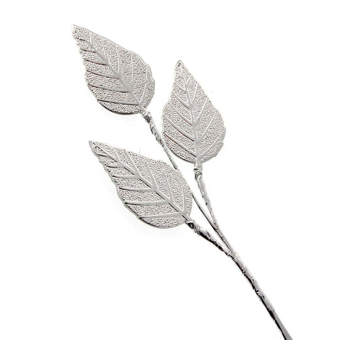 Silver Rose Leaf Spray - Silver (21cm Height, 3Stems per pk)