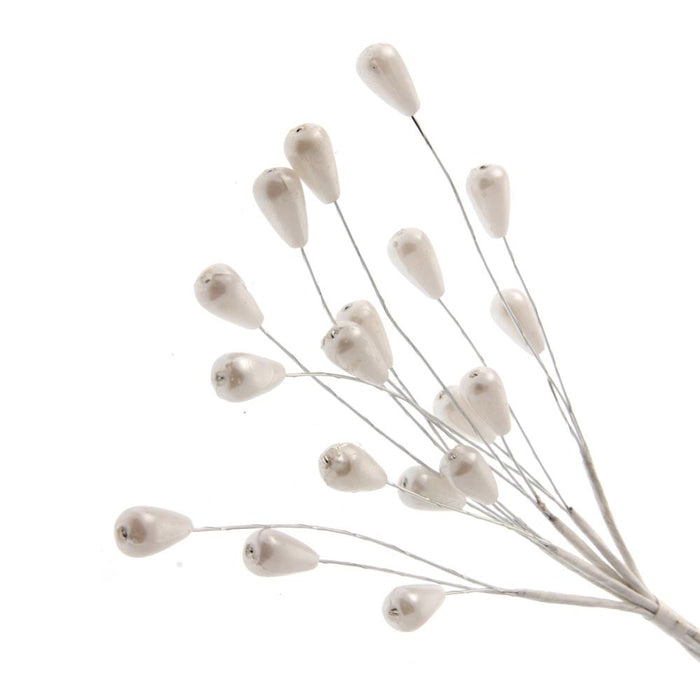 Tear Drop Pearl Spray - White (17cm Height, 6pcs per pk)