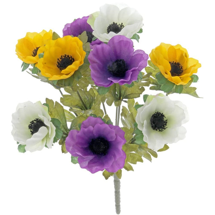 Anemone Bush - Purple, Yellow and White (27cm Long, 9 Heads)