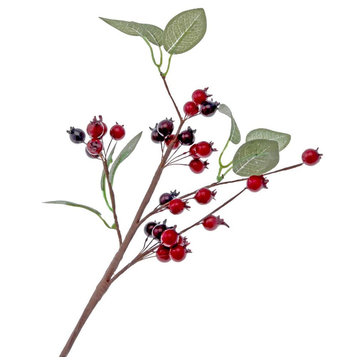 Berry Spray with Leaves - Red & Burgundy (12mm berry, 40cm Long)