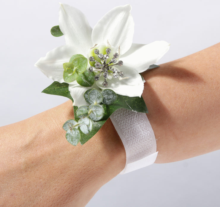 Hook & Loop Corsage Bracelet - White (6pcs per pk)