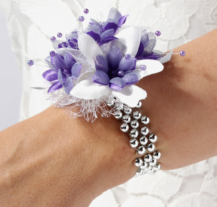 Little Lady Kids Corsage Bracelet - Silver (6cm Diameter, 2pcs per pk)