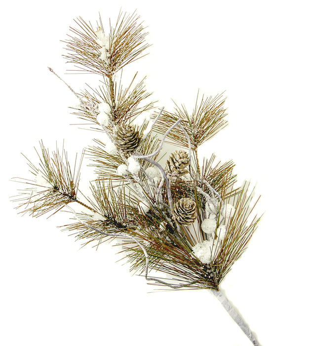 Frosted Spiked Pine Cone Spray with White Berries - Natural (72cm long)