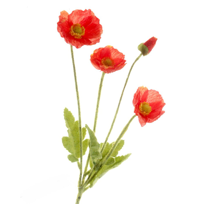 Poppy Spray - Red (3 heads & 1 bud, 58cm long)