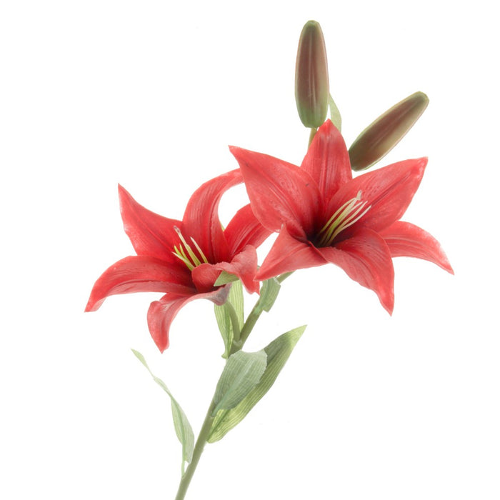 Real Touch Lily Spray - Red (2 heads & 2 buds, 65cm long)