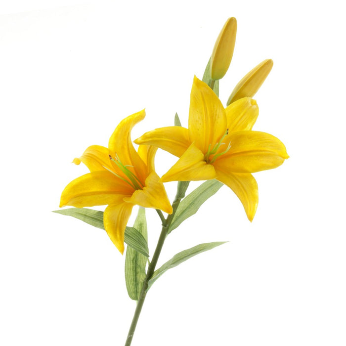 Real Touch Lily Spray - Yellow (2 heads & 2 buds, 65cm long)