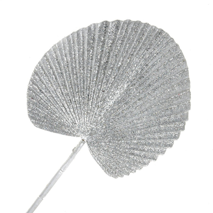 Glittered Fan Palm - Silver (55cm long)