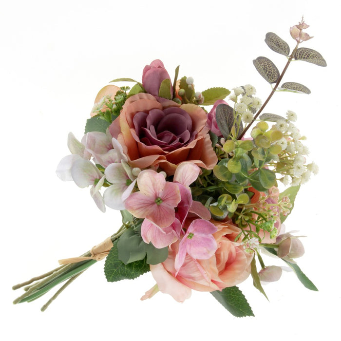 Autumn Rose Bunch with Mixed Foliage - Pink, Anitque Mauve & Green (40cm long)