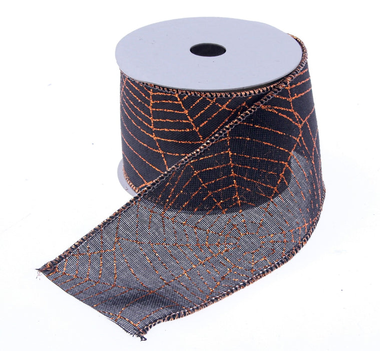 Halloween Spiders Web Ribbon - Orange/Black (50mm x 10m)