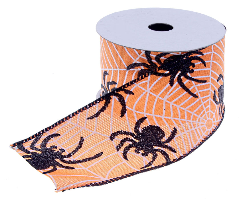 Halloween Spider Ribbon - Orange/Black/White (50mm x 10m)