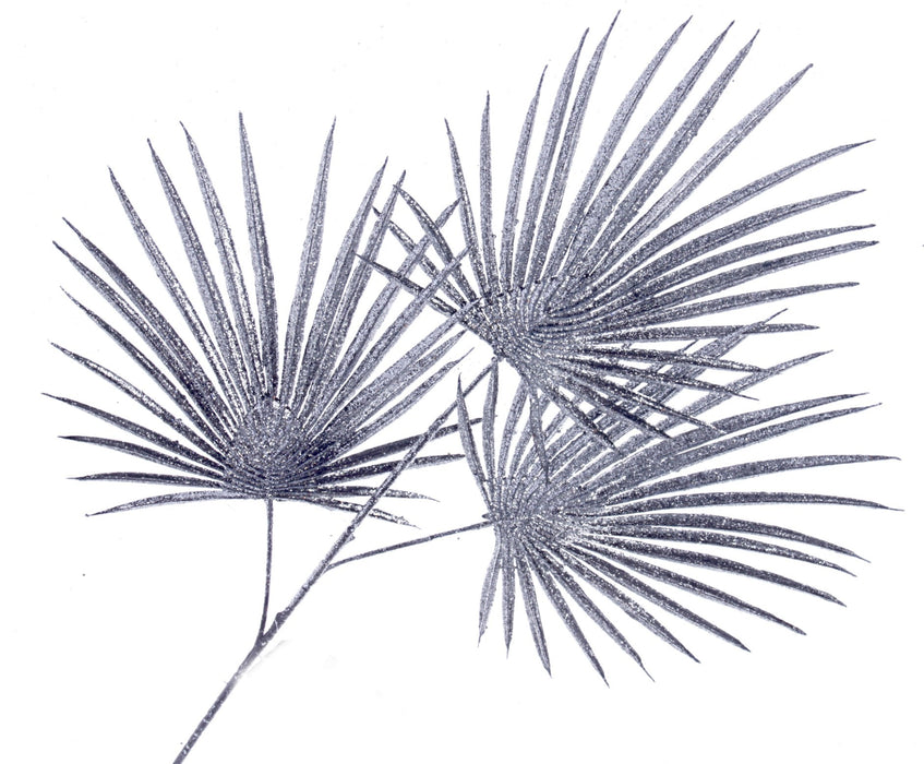 Glittered Fan Palm Leaves - Black/Silver (3 leaves, 74cm long)