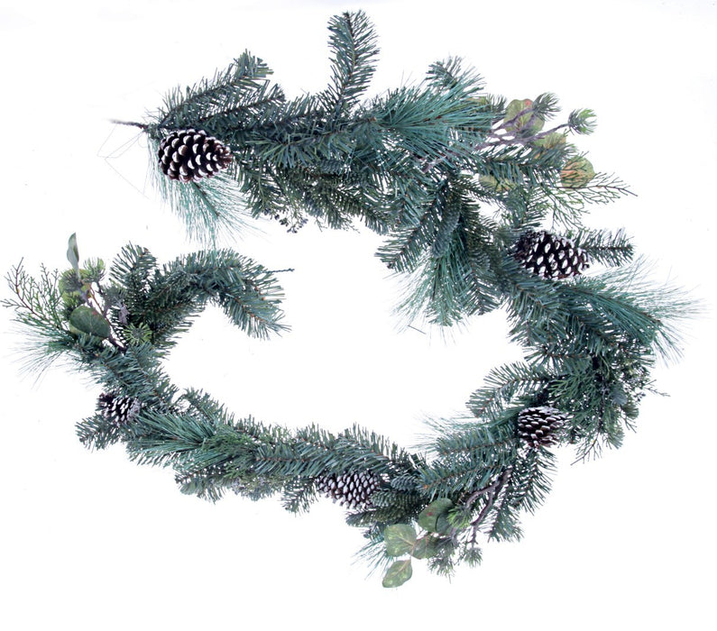 Spruce Garland with Frosted Pinecones - Green/White/Brown (182cm long)