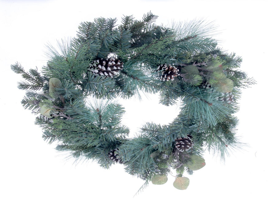 Spruce Wreath with Frosted Pinecones - Green/White/Brown (60cm diameter)