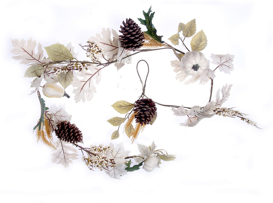 White Pumpkin & Pinecone Garland - White/Brown (182cm long)