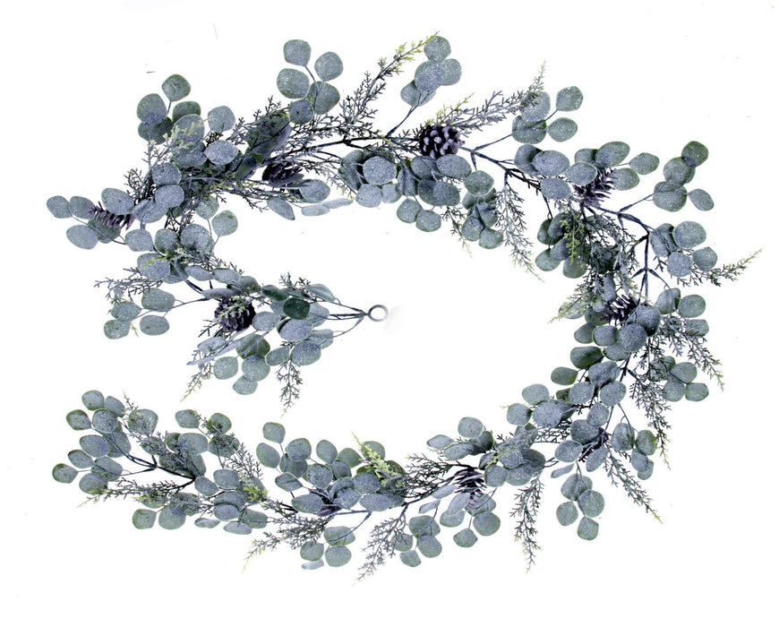 Glittered Eucalyptus Garland - Green/White (180cm long)