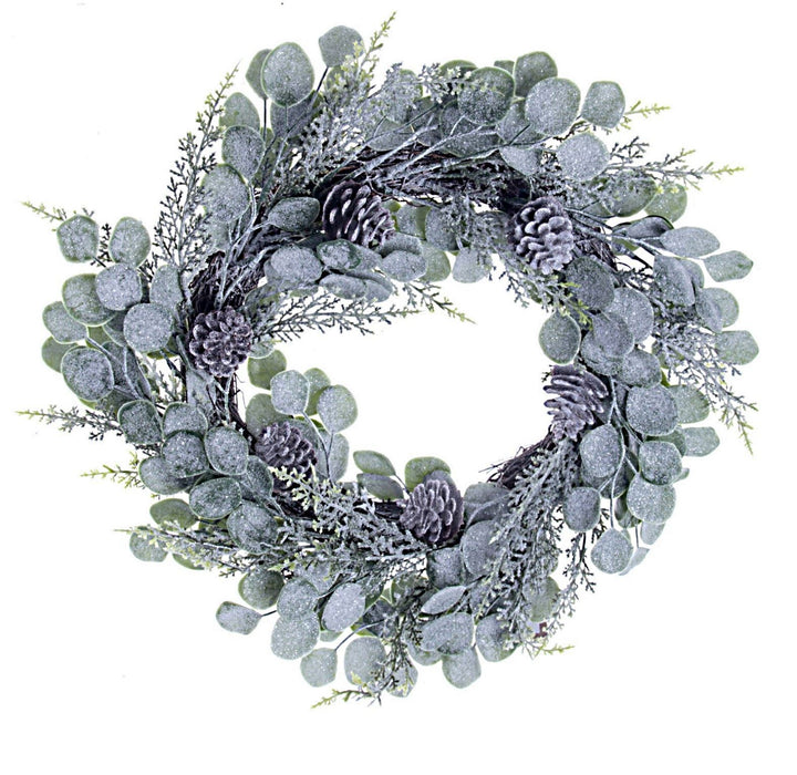 Glittered Eucalyptus Wreath - Green/White (50cm diameter)